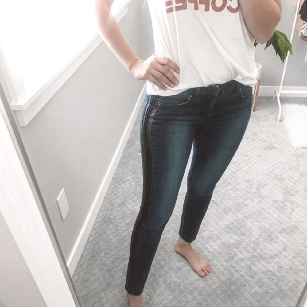 FREE PEOPLE jeans black vegan leather panel